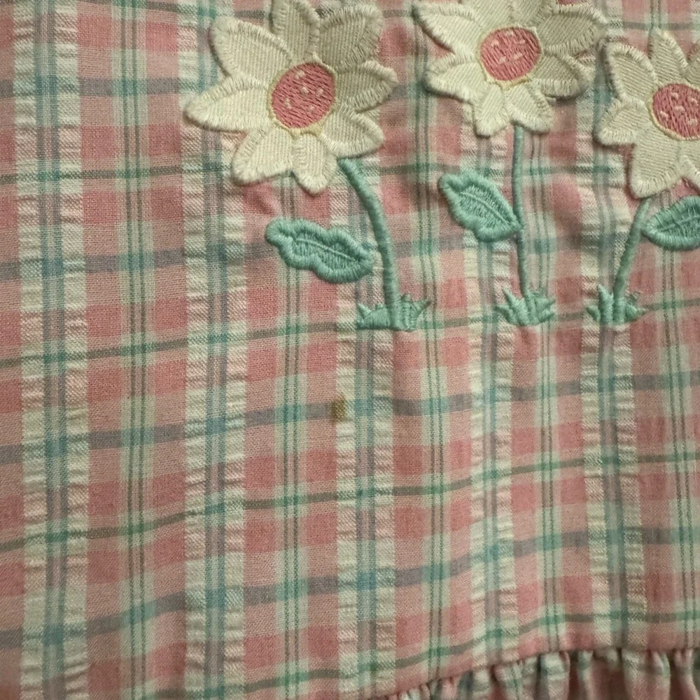Vintage Kelly’s Kids Size 8 Teal Pink Plaid Flower Applique Tank Dress Spring
